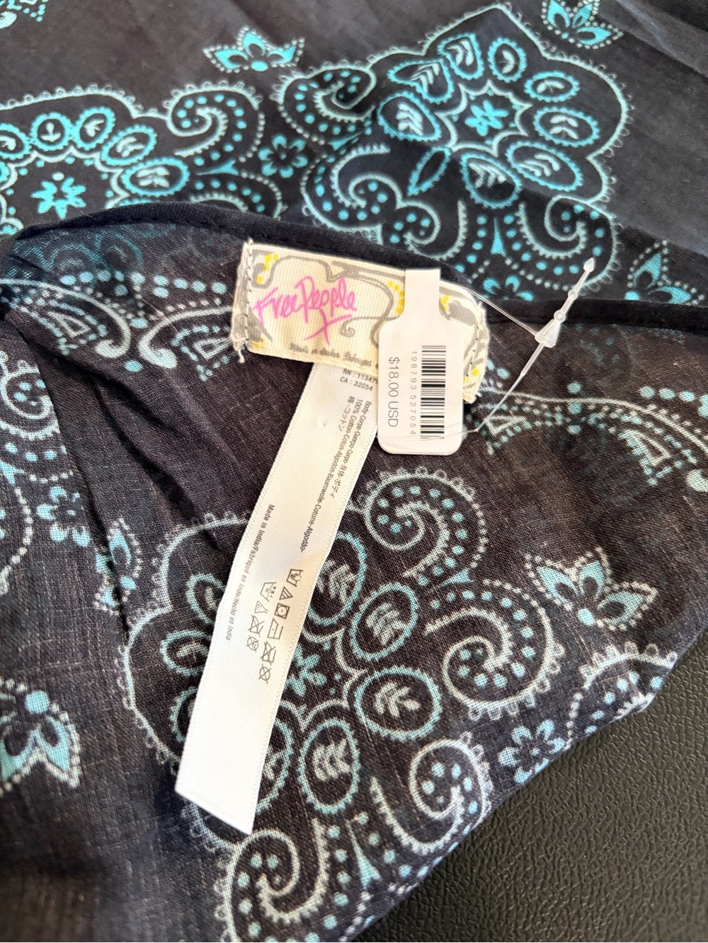 Free People Bridgette Bandana Hair Scarf Navy/Turquois - Picture 4 of 6